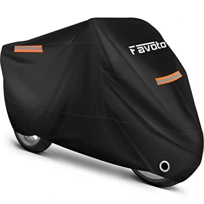 Abbildung von Favoto wasserdichte Motorradabdeckung Outdoor 210T Oxford UV Kratzfest Hitzebeständig Ganzjahresschutz mit Nachtreflektor Schlosslöchern für Moped Fahrrad 295 x 105 125 cm