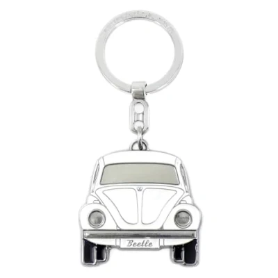 Abbildung von BRISA VW Collection Volkswagen Emaillierter Metall Schlüssel Anhänger Ring Schlüsselbund Accessoire Keyholder im Käfer/Beetle Design (Front/Weiß)