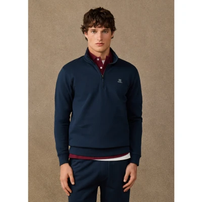 Abbildung von Hackett London für Herren. HM5800195 Sweatshirt aus Baumwolle mit Reißverschluss und marineblauem Logo (XXL), Lässig