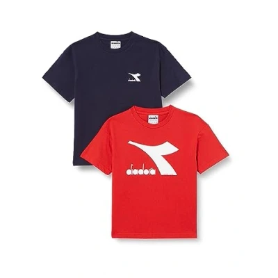Abbildung von Diadora Jungen JU.Double Pack T Shirt SS Logo, PINK Melody/Optical White, S