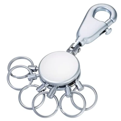 Abbildung von TROIKA PATENT SCHLÜSSELHALTER KYR60/MC rund, matt verchromt Schlüsselanhänger mit Karabinerhaken 6 ausklinkbare Ringe zur Schlüsselorganisation das Original von