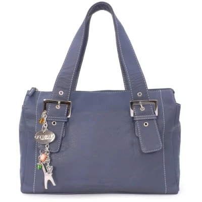 Abbildung von Catwalk Collection Handbags Damen Leder Schultertasche Handtasche Mittelgroß mit Viele Fächer JANE Blau
