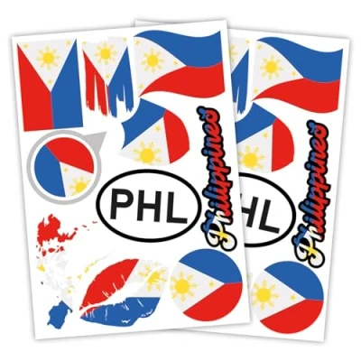 Abbildung von Finest Folia 2er Set DIN A4 Länderaufkleber Fahne Aufkleber Länderfahne Flagge für Auto Motorrad Sticker Länderflagge selbstklebend wetterfest R217 (44 Philippinen)