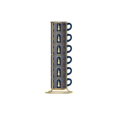 Abbildung von Bialetti Art Deco&#039; Glamour Set mit 6 stapelbaren Espressotassen blau Metallrahmen