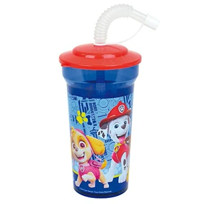 Abbildung von Fun House 005776 PAT&#039;PATROUILLE Trinkbecher mit Strohhalm 400ml für Kinder Mehrweggeschirr, Kunststoff, hell