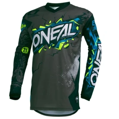 Abbildung von O&#039;NEAL Motocross Jersey Langarm Kinder MX MTB Mountainbike Enduro Eingenähter Ellbogenschutz, V Ausschnitt, Atmungsaktives Material Element Youth Villain Grau Größe L