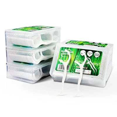 Abbildung von Zahnseide Sticks, KWOKWEI 300 Stk Dental Floss mit Griff, Einwegzahnseide Zahnpflege Interdental Flossers Zahnseidenhalte, Zahnreiniger Sticks für Familien