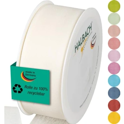 Abbildung von Halbach Seidenbänder Geschenkband Breite 40mm Länge 25m Schleifenband made in Germany Geschenkbänder Vielzahl von Farben und Breiten, perfekt zum Verpacken Dekorieren, Farbe: creme
