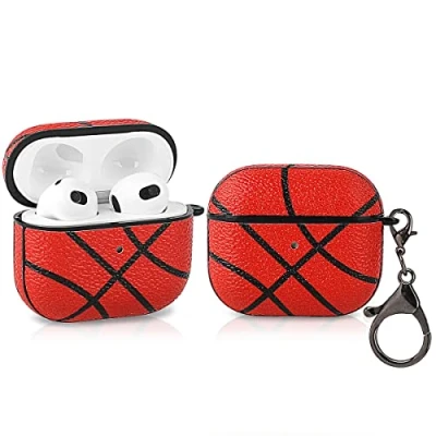 Abbildung von Derhom Airpods 3 Schutzhülle aus Silikon, lustig, niedlich, modisch, weich, Comic Motiv, kompatibel mit Apple 3, Schlüsselanhänger [Leder Serie] [2021 Released] (Basketball)