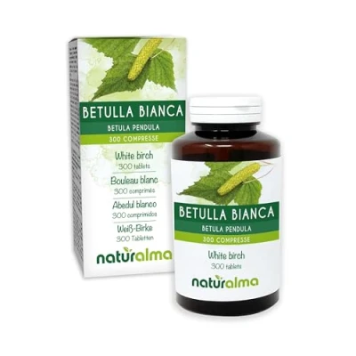 Abbildung von Weiß Birke oder Hänge (Betula pendula, alba verrucosa) Blätter Naturalma 150 g 300 Tabletten Nahrungsergänzungsmittel Natürlich und Vegan