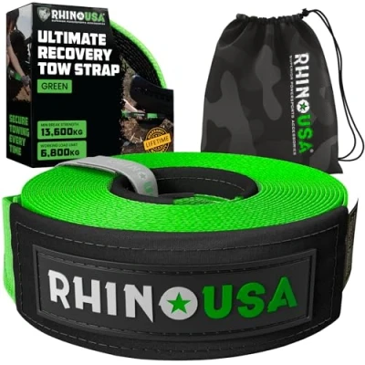 Abbildung von Rhino USA Recovery Abschleppgurt (7.6 cm x 6.1 m), im Labor getestete Bruchfestigkeit von 13,600 kg Hochleistungs Offroad Gurte mit dreifach verstärkten Schlaufenenden