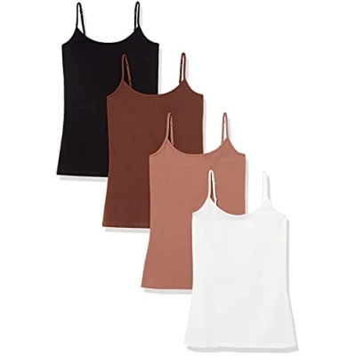 Abbildung von Amazon Essentials Damen Kamisol in schmaler Passform, 4er Pack, Braun/Hellbraun/Schwarz/Weiß, M
