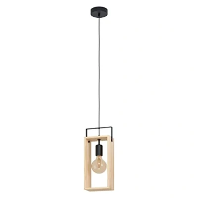 Abbildung von Eglo 43413 Hängeleuchte FAMBOROUGH Stahl schwarz, Holz natur E27 1X40W L:16cm B:10,5cm H:110cm dimmbar