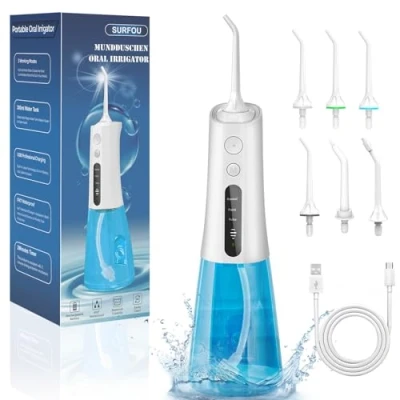 Abbildung von SURFOU Munddusche Kabellos Water Flosser for Teeth, Elektrische Zahndusche Wasser Zahnreiniger, Oral Irrigator Wasserflosser für Zähne, Zahnzwischenraumreiniger Zahnseide Elektrisch