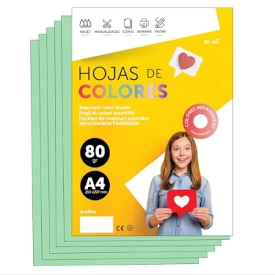 Abbildung von Buntes Papier A4 80g für Drucker &amp; Basteln, Farbige Blätter Kinder, Kreativprojekte, Karten Schule M office (500 Blatt, Hellgrün)