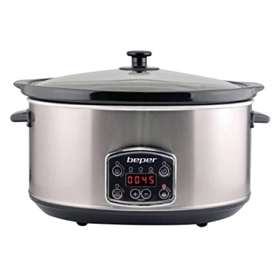 Abbildung von BEPER BC.510 Slow Cooker, 280 W, 4,5 Liter, Glaskeramik, Schwarz und Stahl, Nero E Acciaio
