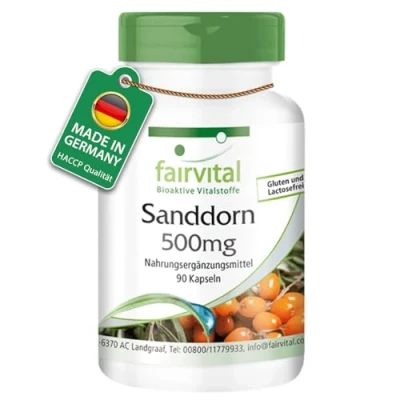 Abbildung von Fairvital Sanddorn Kapseln 90 mit 500mg Frucht HOCHDOSIERT VEGAN