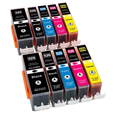 Abbildung von ESMOnline 10 komp. Druckerpatronen als Ersatz zu Canon PGI 525 CLI 526 für Pixma iP4850 iP4950 iX6550 MX715 MX885 MX895 MG5100 MG5150 MG5200 MG5250 MG5300 MG5350 MG6150 MG6250 MG8150 MG8250 (10er Set)