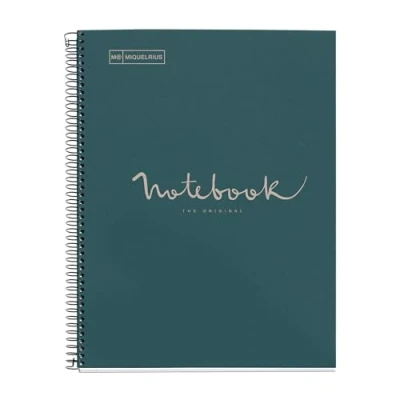 Abbildung von Miquelrius Recycelter Spiralblock A4 80 Blatt g Linien 7 mm 1 farbiger Streifen Recyceltes Karton Hardcover Farbe Navy, Ãko Optik