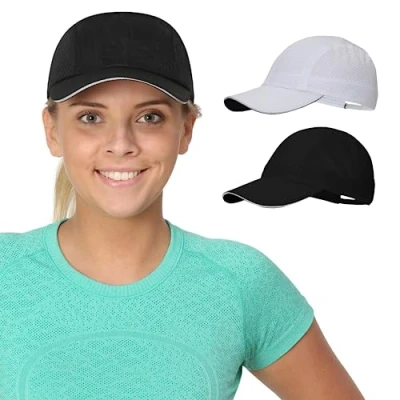 Abbildung von TrailHeads Cap Damen zum Joggen Race Day Performance Cappy Frauen Leichte &amp; Schnell Trocknende Sport Sommer aus Mesh mit Reflektierendem Rand weiß schwarz