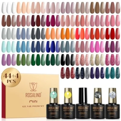 Abbildung von ROSALIND UV Nagellack Set, 48 Stück Nude Braun Rot Orange Lila Rosa Grau Blau Grün Gel Nagellack, Soak Off Mini LED Farbgel Gelnägel Nail Polish Geschenk