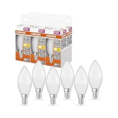 Abbildung von OSRAM SUPERSTAR+ CLASSIC B 25 FR LED Lampe, Sockel E14, Minikerzenform, 2,8W, 245lm, 2700K, warmweißes Licht, stark reduzierter Blauanteil, geringere Augenbelastung, sehr geringer Energieverbrauch