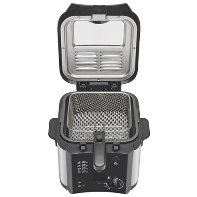 Abbildung von Brandt FRI30X Fritteuse Classic 2,5L Öl Behälter und Deckel abnehmbar Kapazität 1 kg Pommes Frites 1600W Kontrollfenster regelbarer Thermostat von 130 bis 190C Metallfilter Fettfilter