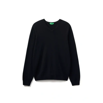 Abbildung von United Colors of Benetton Merino Vneck Strickpullover, Herren, Größe: Small, Black