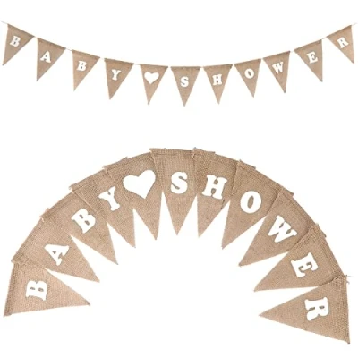 Abbildung von G2PLUS Leinen Baby Shower Wimpelkette,Baby Wimpelkette, Vintage Banner,Girlande Banner für Babydusche, Party