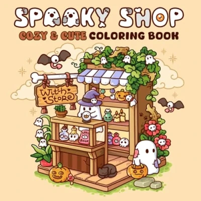 Abbildung von Spooky Shop: A Shop Coloring Book for Adults and Teens with Enchanting Designs Relaxation Stress Relief