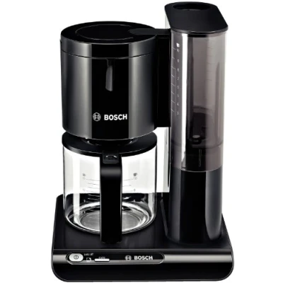 Abbildung von Bosch Filterkaffeemaschine Styline TKA8013, Aroma Sensor, Aromaschutz Glaskanne 1,25 L, für 10 15 Tassen, Abschaltautomatik, Entkalkungssystem, Tropfstopp, Filterträger schwenkbar, 1160 W, schwarz