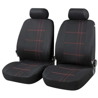 Abbildung von WALSER Nashville 13424 Sitzschonbezug schwarz, Rot Polyester vorne VOLKSWAGEN: GOLF 6, Polo V Hatchback, IV AUDI: A6 C6 Saloon