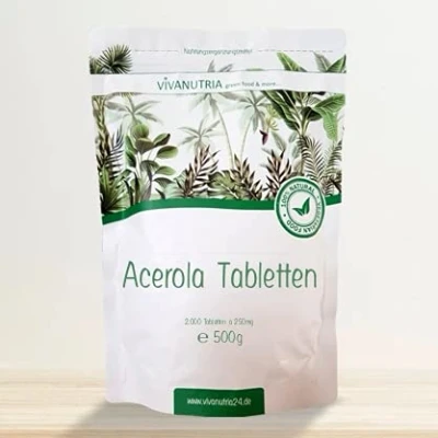 Abbildung von VivaNutria Acerola Tabletten 500g 2500 Stück I natürliche Vitamin C 100% reine Kirsche aus kontrolliertem Anbau und laborgeprüft vegan