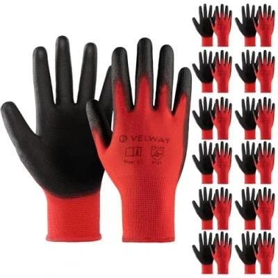 Abbildung von Velway 12 Paar Arbeitshandschuhe Mechaniker Handschuhe Größe 7 Leichte Damen Gartenhandschuhe Rutschfeste mit PU Beschichtete Herren Montagehandschuhe Atmungsaktive Schutzhandschuhe EN388 Rot