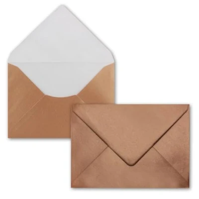 Abbildung von 50x Briefumschläge B6 17,6 x 12,5 cm Kupfer Nassklebung mit spitzer Klappe 90 g/m² Für Hochzeit, Gruß Karten, Einladungen