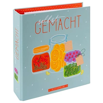 Abbildung von goldbuch 69 028 Rezeptordner Selbstgemacht, Ordner Maße 21 x 24 5 cm, Hefter mit 2 Ringmechanik, Einband aus Kunstdruck, Ringordner Motiv Einmachgläser, Ringbuch Blau