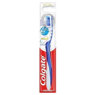 Abbildung von Colgate Zahnbürste Total Rundum reinigung, mittel, 1 Stück Handzahnbürste reinigt Zahnoberflächen, Zunge, Wangen &amp; bis tief in die Zahnzwischenräume, mit mittelharten Borsten