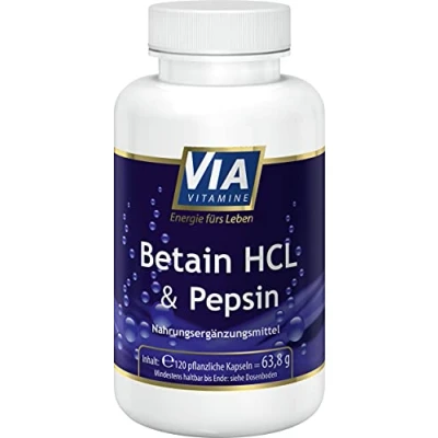 Abbildung von Betain HCL + Pepsin 120 vegane Kapseln, 1700mg HCL, hochdosiert, in Deutschland hergestellt