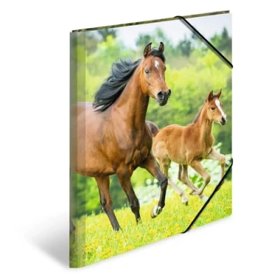 Abbildung von HERMA 7145 Sammelmappe DIN A3 Tiere Pferde, 3er Set, stabiler Kunststoff, Ordnungsmappe mit bedruckten Innenklappen und Gummizug, Dokumentenmappe für Kinder, Jungen Mädchen