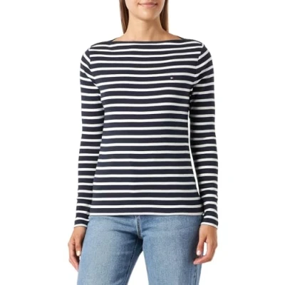 Abbildung von Tommy Hilfiger Damen Langarmshirt Slim Cody Rib Baumwolle, Mehrfarbig (Breton Desert Sky/Ecru), M