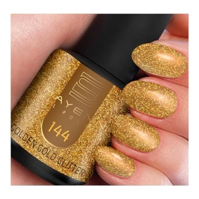 Abbildung von SHAYENNE MADE in GERMANY Shellac Gel Nagellack 15 ml für UV LED Lampe 144 Golden Gold Nail Polish for Lamp Nagel Lack Gellack Nagelgel
