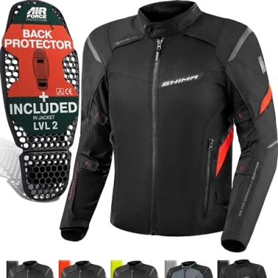 Abbildung von SHIMA RUSH Motorrad Jacke Herren mit Protektoren Textil AIRFORCE Rückenprotektor Wasserdicht Motorradjacke Sommer Motorradkombi Motorradhose Mesh Touren (Rot, Männer, Schutzjacken, Größe S)