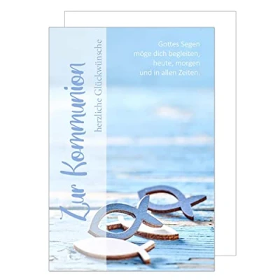 Abbildung von Edition Seidel Premium Glückwunschkarte zur Kommunion mit Umschlag. Eine einzelne Karte Spruch Kommunionskarte Grusskarte Fische Meer Junge Mädchen (KO253a SW022)