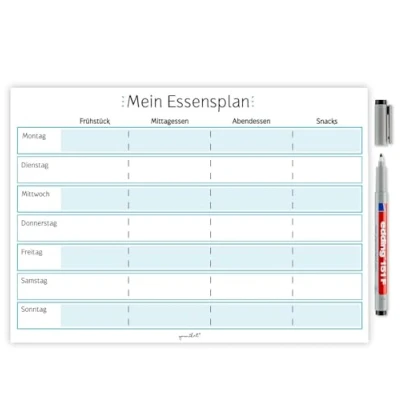 Abbildung von Mein Essensplan I dv_357 DIN A4 Whiteboard Essensplaner für die ganze Woche abwischbar blau mit selbstklebender Rückseite