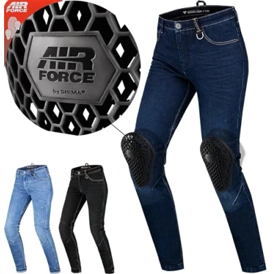 Abbildung von SHIMA DEVON Motorradjeans Belüftete Elastische Slim Fit Biker Motorradhose mit FiberQL Verstärkungen, Knie und Hüftprotektoren (Dunkelblau, 32)