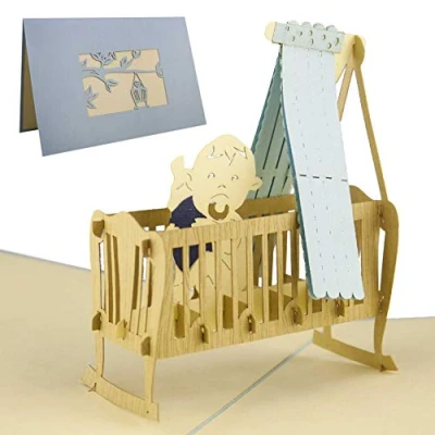 Abbildung von Karte zur Geburt, Glückwunschkarte, Baby Junge, blau, Pop Up Karte, Geschenk, Gastgeschenk elegant und edel, G09.2