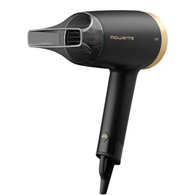 Abbildung von Rowenta CV1811 Express Style Haartrockner 1900 Effiwatt 2 Einstellungen Ionen Technologie leistungsstark Kaltlufttaste 1,8 m Netzkabel kompaktes und ultraleichtes Design Schwarz/Gold