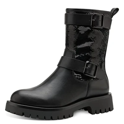 Abbildung von Tamaris Damen Biker Boots, Frauen Stiefeletten,TOUCHit Fußbett,flach,Boots,Stiefel,Bootee,Booties,halbstiefel,Kurzstiefel,Black,36 EU