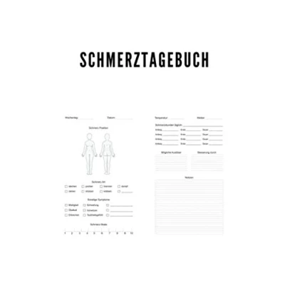 Abbildung von Schmerztagebuch: Umfangreiches Schmerzprotokoll zur Schmerz Dokumentation Tagebuch zum ausfüllen und ankreuzen