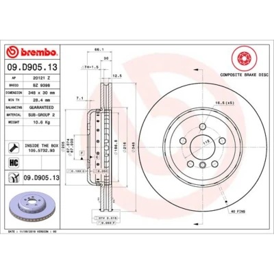 Abbildung von BREMBO 09.D905.13 Bremsscheibe 348 30 5 innenbelüftet, Verbundbremsscheibe beschichtet hochgekohlt mit Schrauben BMW: Saloon, Touring